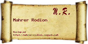Mahrer Rodion névjegykártya